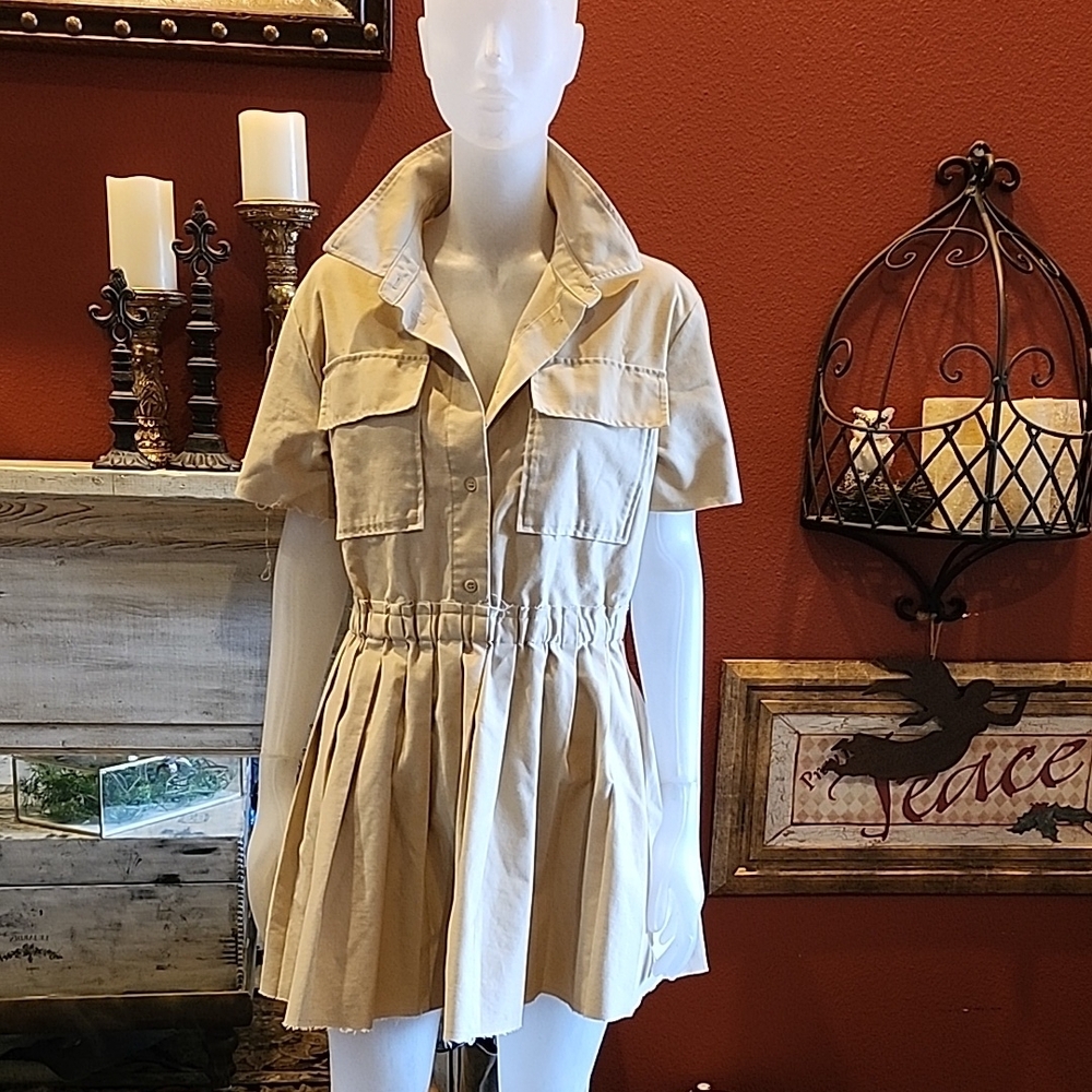 Stylish Beige Collared Mini Dress